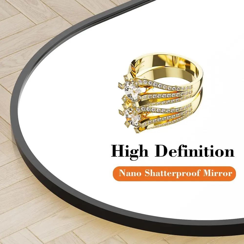 Specchio ad arco da terra, 64x21, struttura in alluminio, per camera da letto, soggiorno e decorazioni per la casa, nano vetro infrangibile, nero