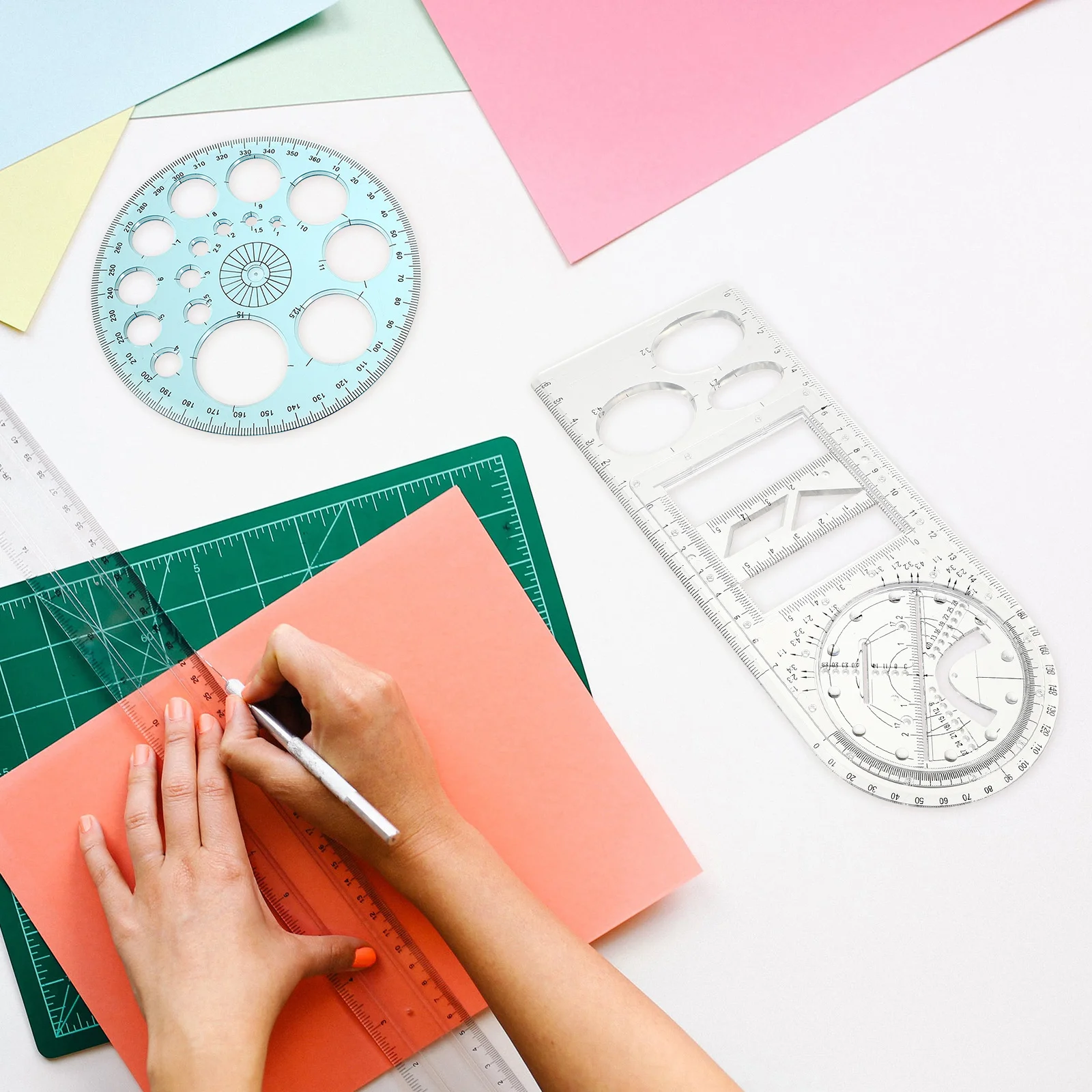 1Set Multifunctional Geometric Drawing Ruler Set Students Measuring Tool Protractor Clear Scale Plastic Material School