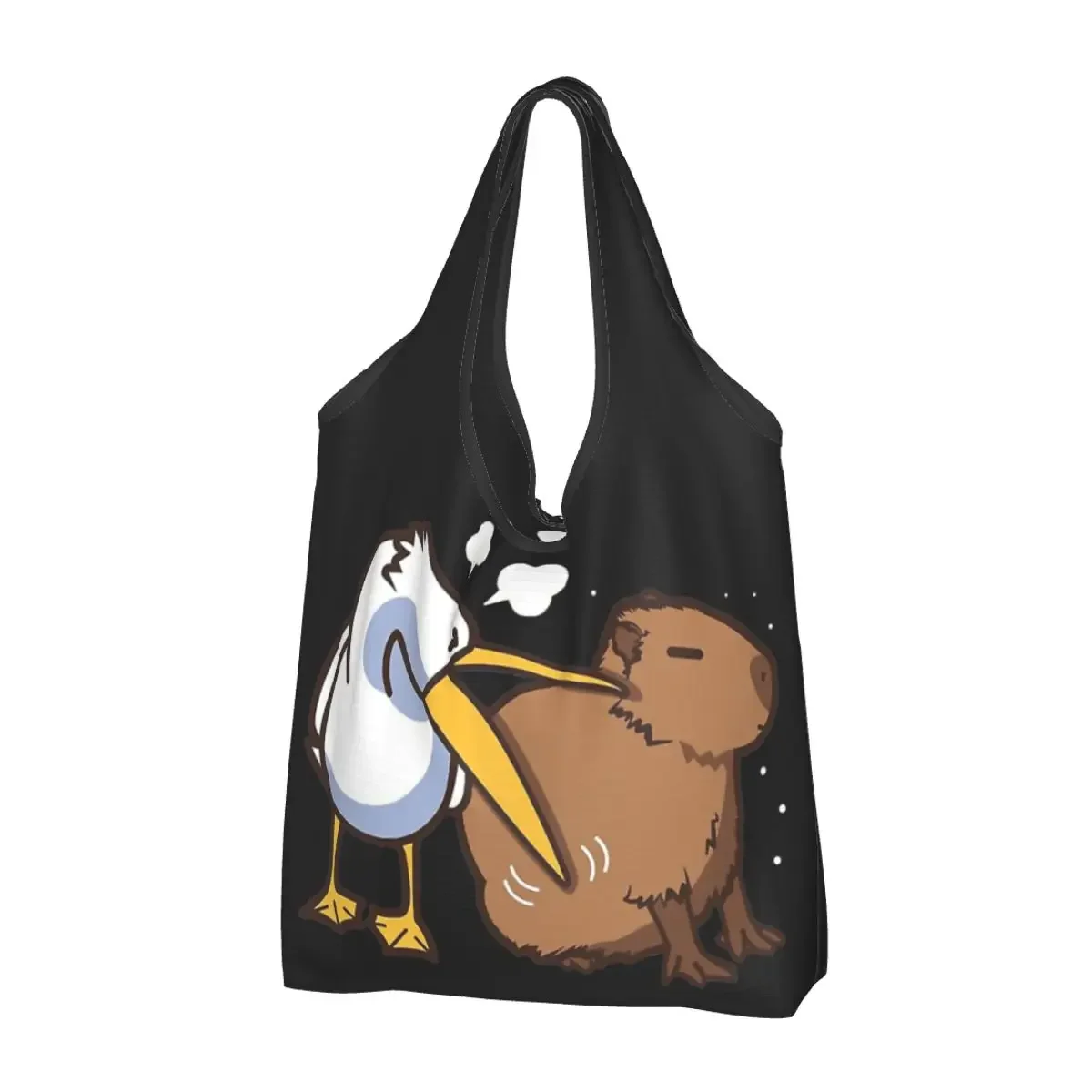 Custom Pelicans Tries To Eat Capybara Shopping Bag Portable Big Capacity Groceries Funny Cute Kawaii Meme Tote Shopper Bags