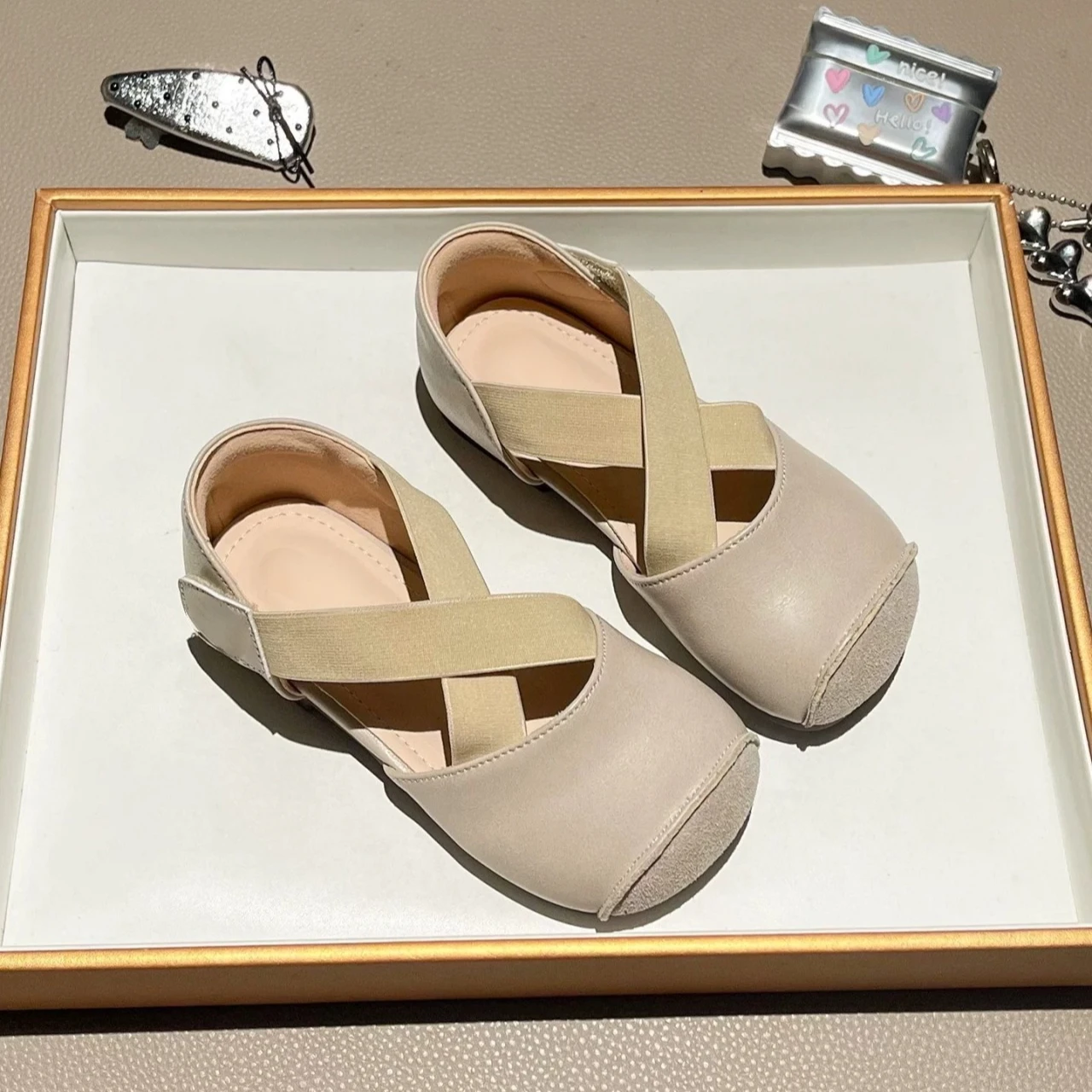 Toddler Girls Cross Strap Leather Sandals 2026 New Autumn Kids Ballet Flats Soft Sole Simple Princess School Party Daily Wear