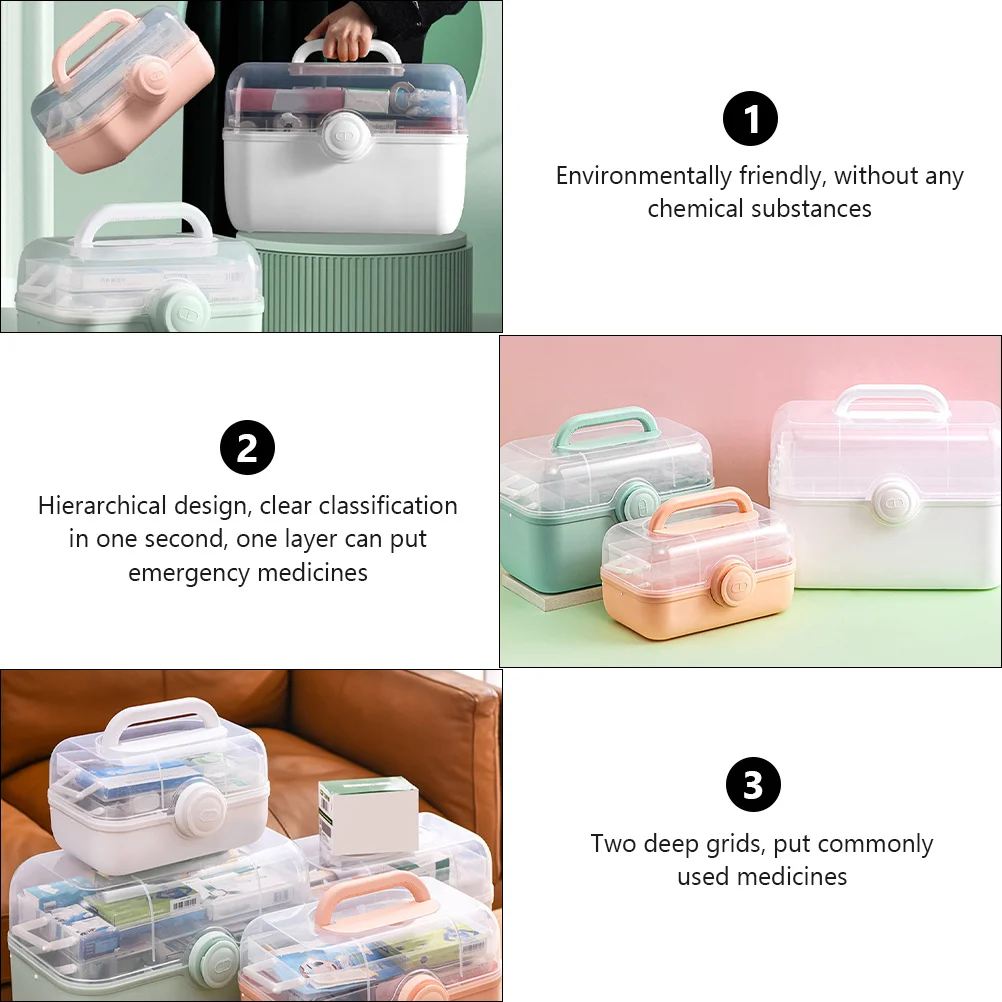 Family Storage Box Medicine Organizer First Aid Case with Large Capacity for Daily Necessities and Outdoor Use
