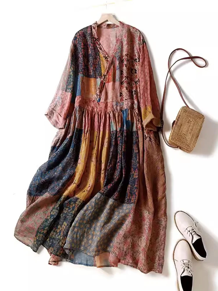 

Women Bohemian Holiday Beach Sundress 2024 New Summer Oversized Vintage Literary Maxi Dresses Elegant Party Dress for Women