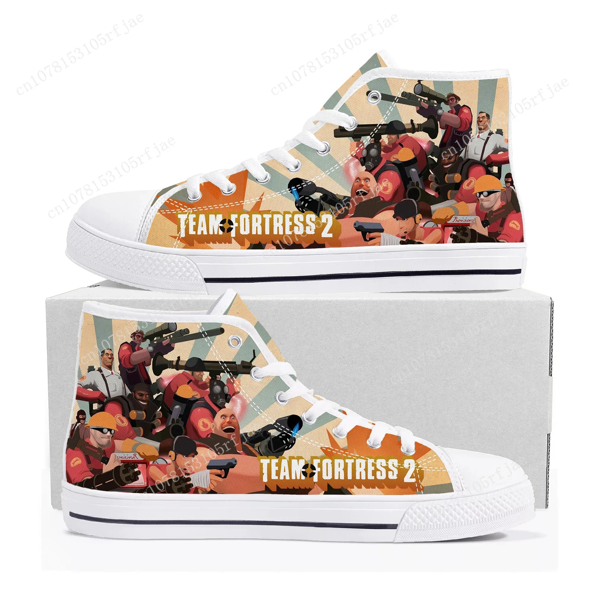 Team Fortress 2 High Top Sneakers Cartoon Game Mens Womens Teenager High Quality Canvas Shoes Casual Fashion Tailor Made Sneaker