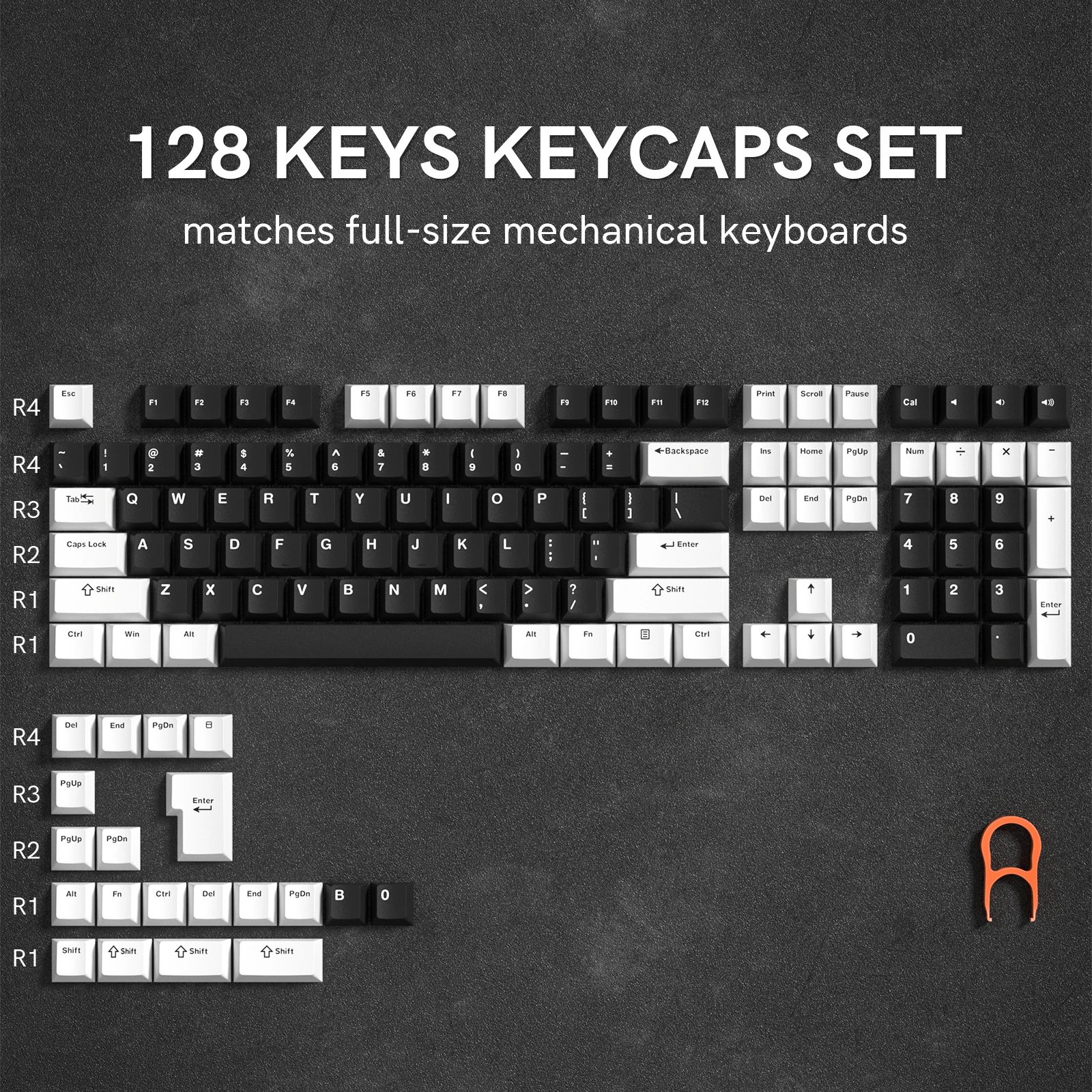 128 Keys Black White Double Shot PBT Keycap Cherry Profile Keyboard keycaps for Cherry MX Switches Mechanical Gaming Keyboard