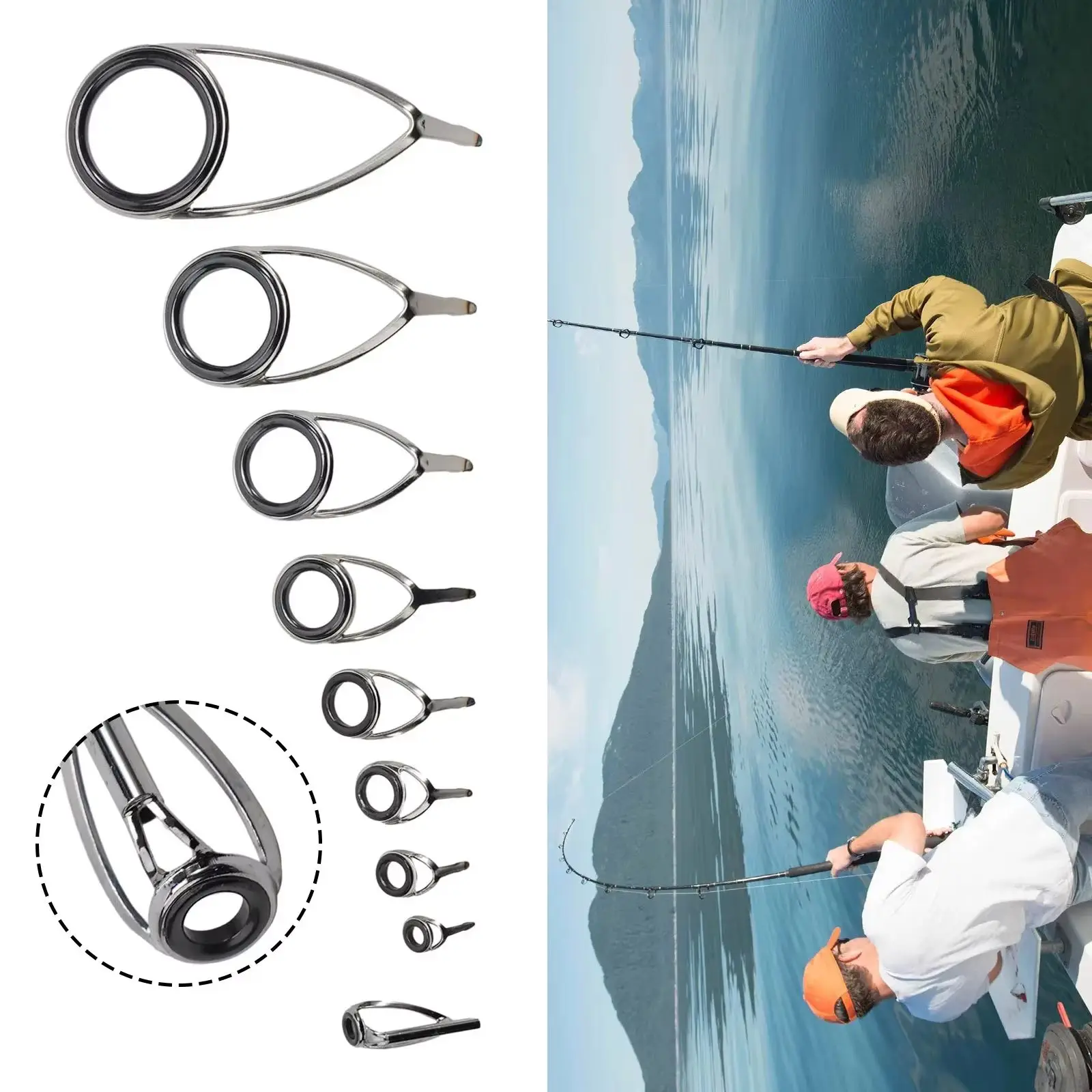 9pcs Stainless Steel Fishing Rod Tip Ring Eye Guide With Ring Repair Kit Outdoor Fishing Supplies For Enthusiast