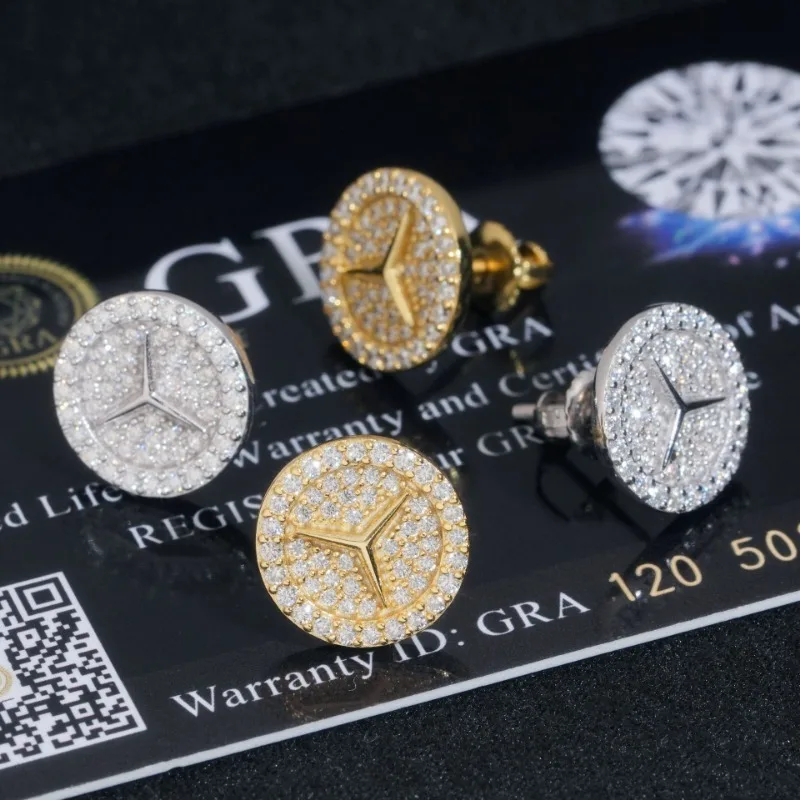 S925 Silver 12mm Iced Out Moissanite Screwback Earrings for Women Men Hiphop 18k Gold Plated Diamond Stud Earrings Pass Tester