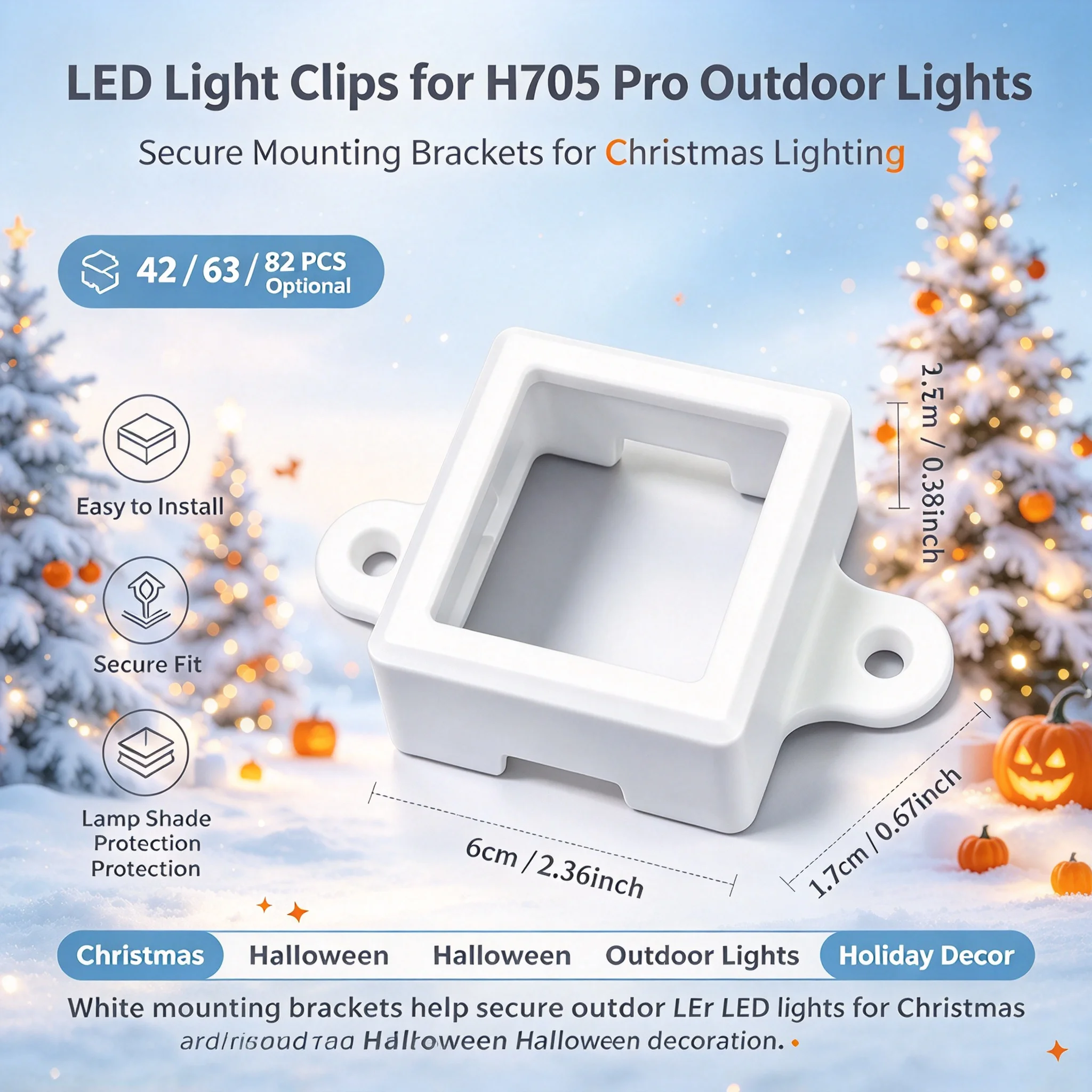 42/63/82PCS Light Covers for Govee H705A B C, Protective Mounting Brackets for Christmas Halloween Outdoor Decor