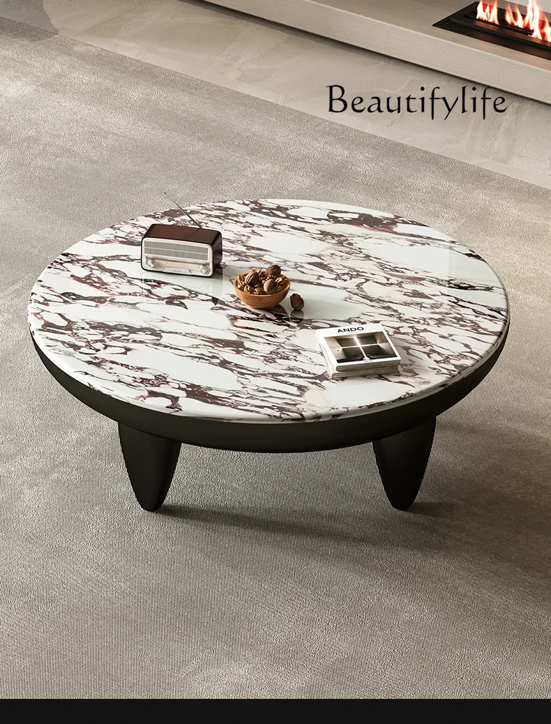 

American-Style Natural Luxury Marble Tea Table High-End Retro French Living Room Home round Coffee Table