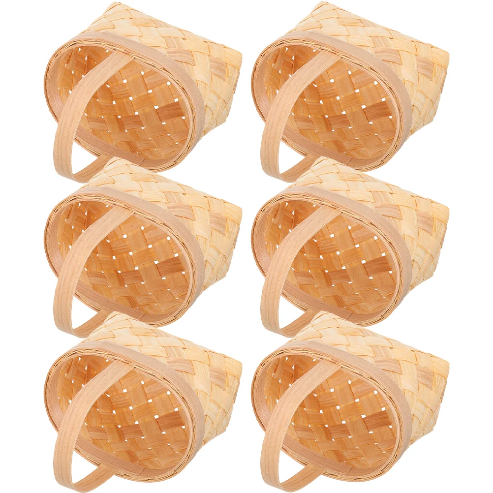 

6 Pcs Mini Wooden Basket Baskets Dollhouse Gathering Small Candy Storage Chinese Fir Miniature Market Party