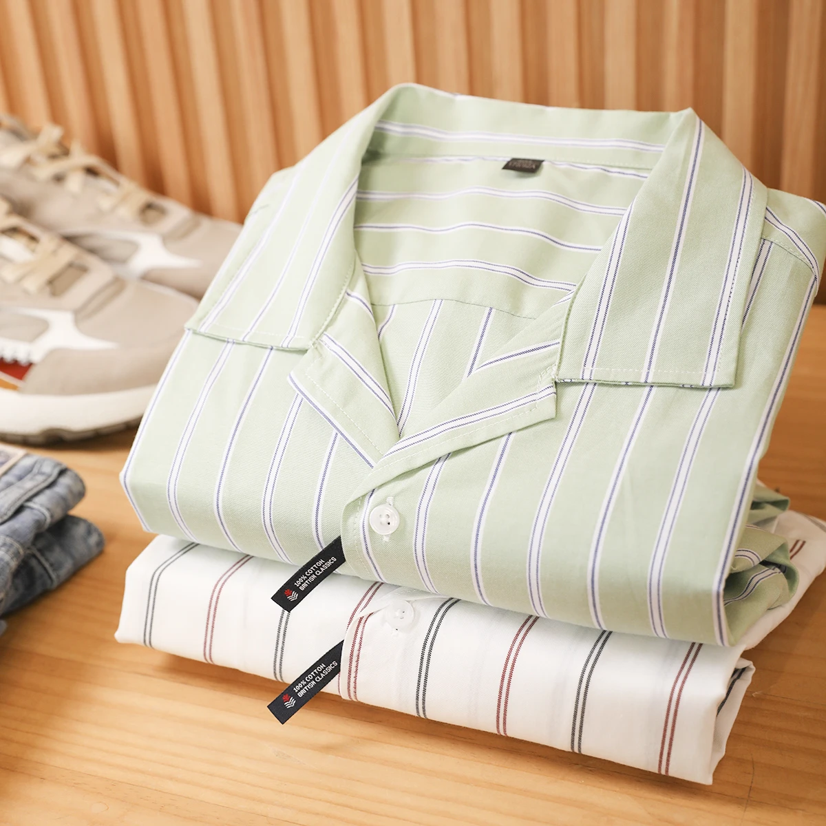 

Cuban Collar Breathable Lightweight Men's irt Summer Casual Loose Fit ort Sve Color Woven Stripes Versatile Faionable