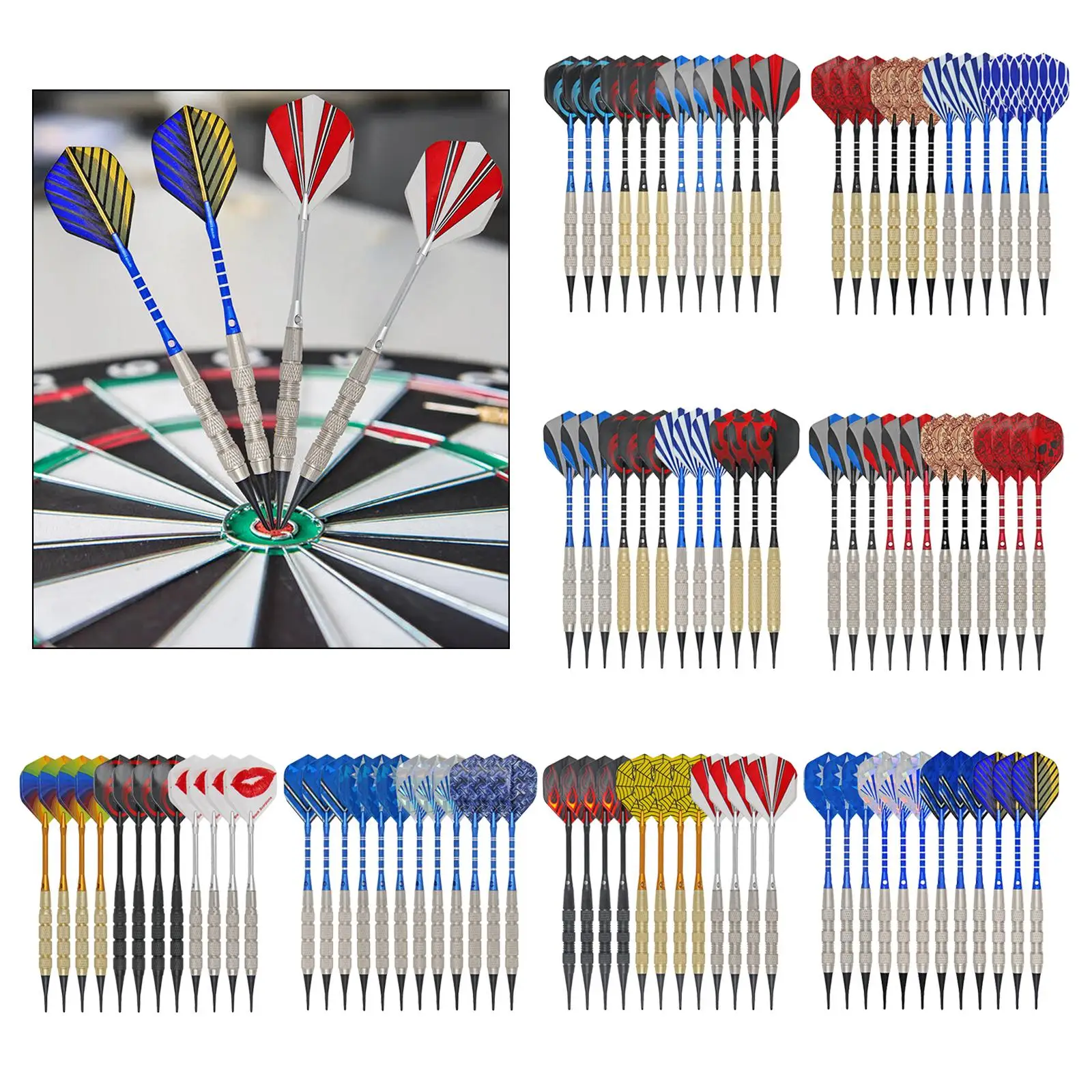 

12pcs Darts Dart Set Soft Tip Darts with Extra Tips Shafts Flights for Electronic Dartboards Home Outdoor Indoor Games