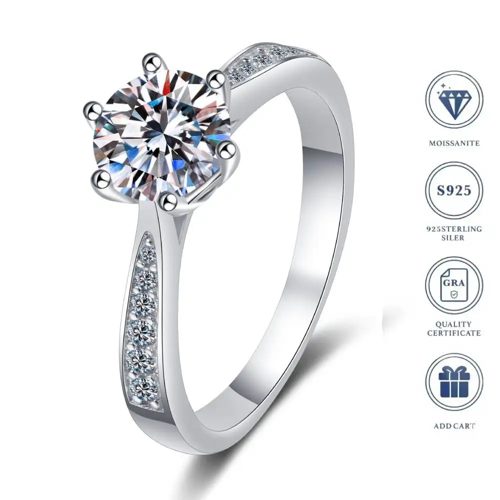

Fancy 1 Carat D Color Moissanite Wedding Ring S925 Sterling Silver Women Engagement Ring Fine Jewelry
