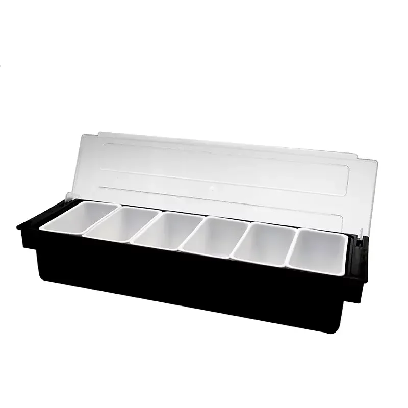 Refrigerated Decorative Tray Bar Storage Box with Lid 6 Grid Cold Condiment Container Fruit ABS Box
