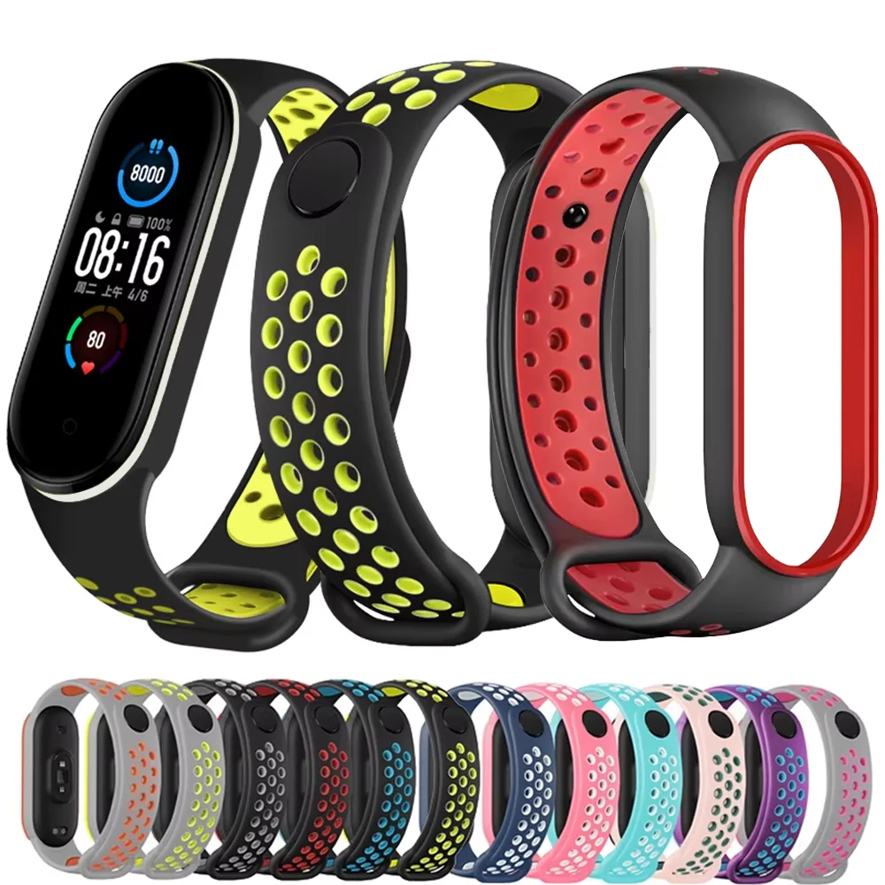 Silicone Strap for Xiaomi Mi Band 7 6 5 4 3 Sports Breathable Mi Band 6 Bracelet Wristband for Mi Band 5 Strap Mi Band 4 Correa