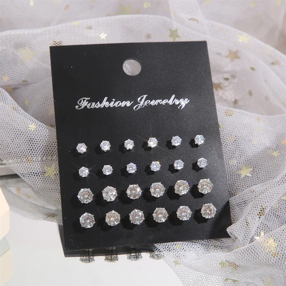 12 Pairs/Set Crystal Simulated Pearl Earrings Set Women Jewelry Accessories Piercing Ball Stud Earring kit Gift