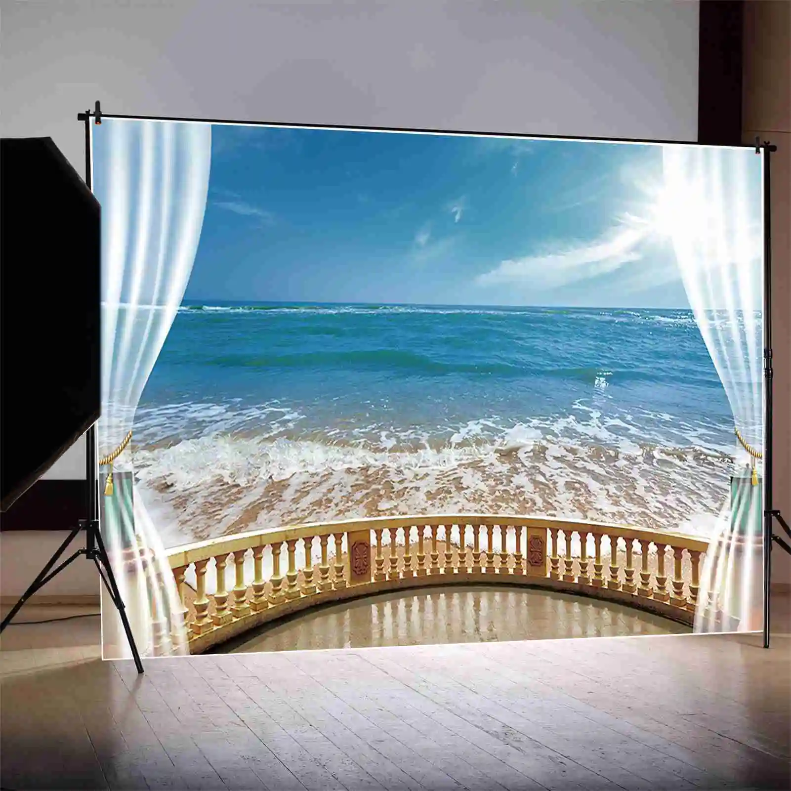 MOON.QG Tropical Sea Beach Holiday Backdrops Seaside Wave Ocean Summer Background Customized Party Decoration Photography Props