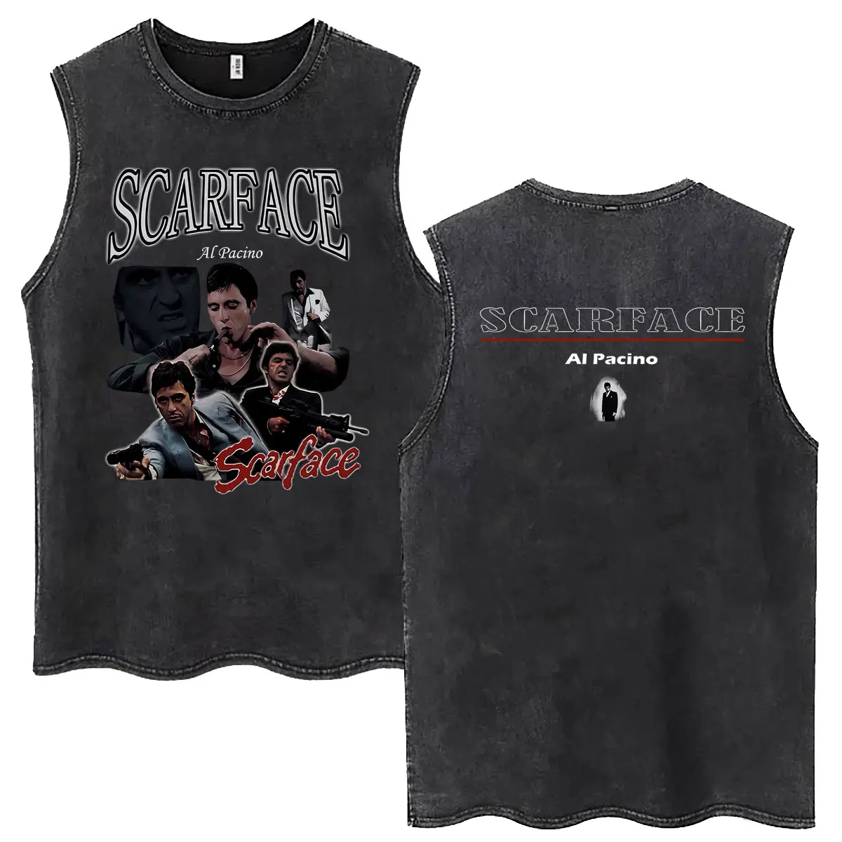 Classic Gangsters Movie Scarface Tank Tops Tony Montana Al Pacino Vintage Washed Sleeveless T-shirt Men Summer Retro T Shirts