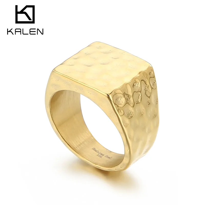 European Retro Stainless Steel Square Hammer Pattern Chunky Ring For Women Men Punk Rotre Unisex Finger Anillos Party Jewelry