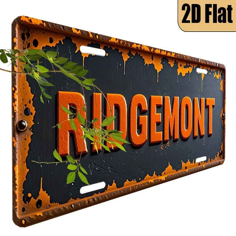 1pc Vintage Ridgemont License Plate - Retro Car Decoration with Black & Orange Design, Heavy-Duty Aluminum Construction, 6x12 In