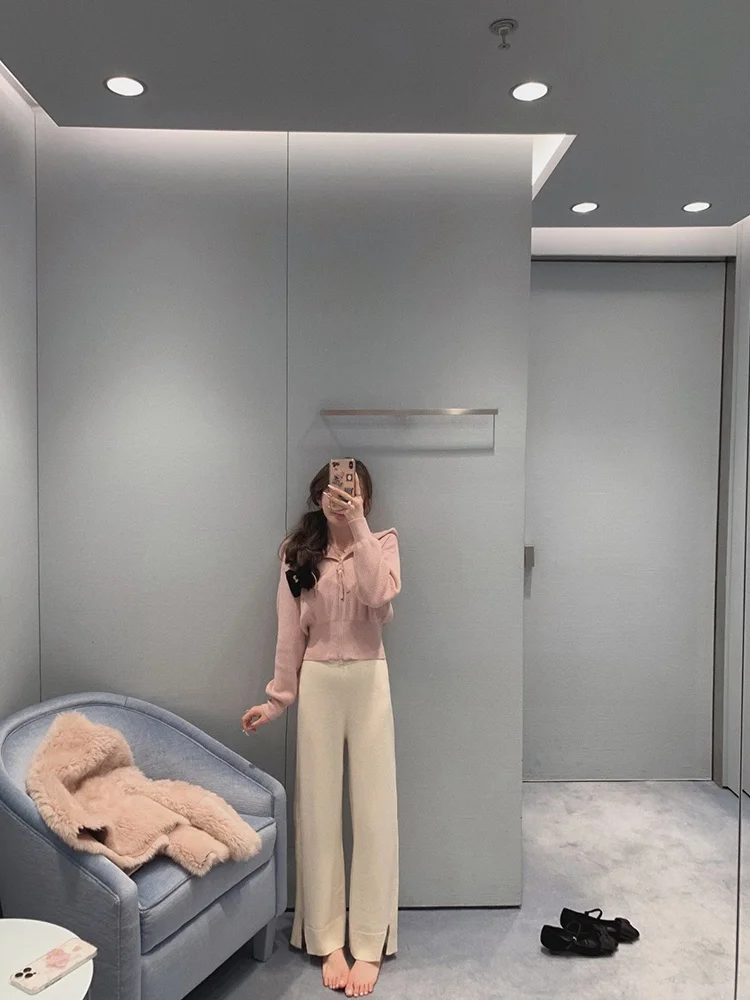 

Cute Croissant Sle Upade Full Wool Hat Set Women's Sweater Commute Sle Slim Fit Long Sve Zipper Closure Pure Color