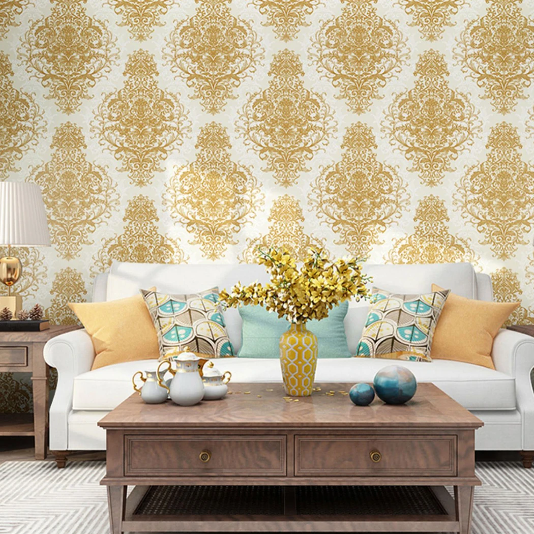 

Light Luxury Damascus Wallpaper Sticker Modern Gold Damask Floral Wall Paper Background Hotel Loft Wallcovering Mural American