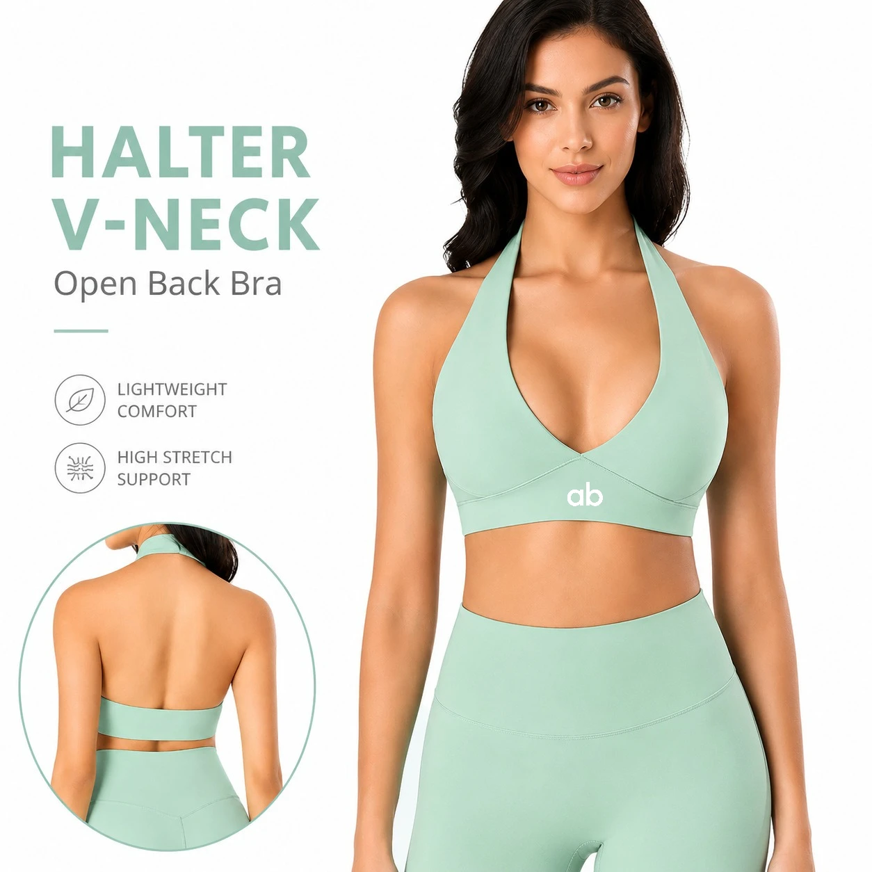 Women V‑Neck Halter Sports Bra Backless Push‑Up Anti‑Sagging Removable Pads Sexy Yoga Gym Running Workout Top