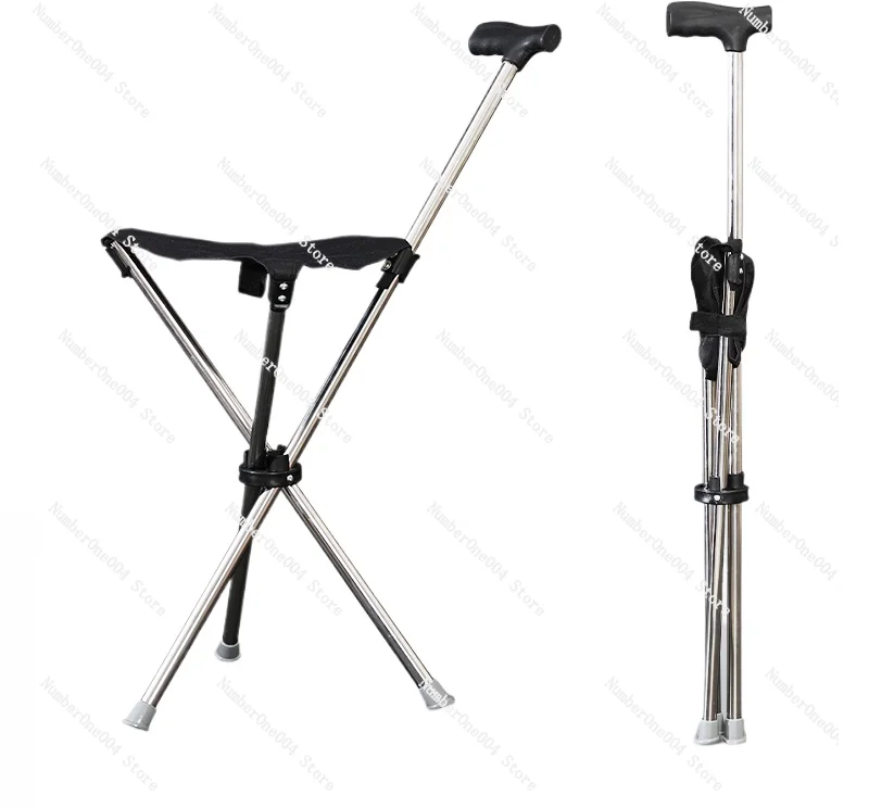 

Elderly Crutch Stool Non-Slip Cane Walking Stick Foldable and Portable Seat Elderly Chair Crutch Cane with Stool