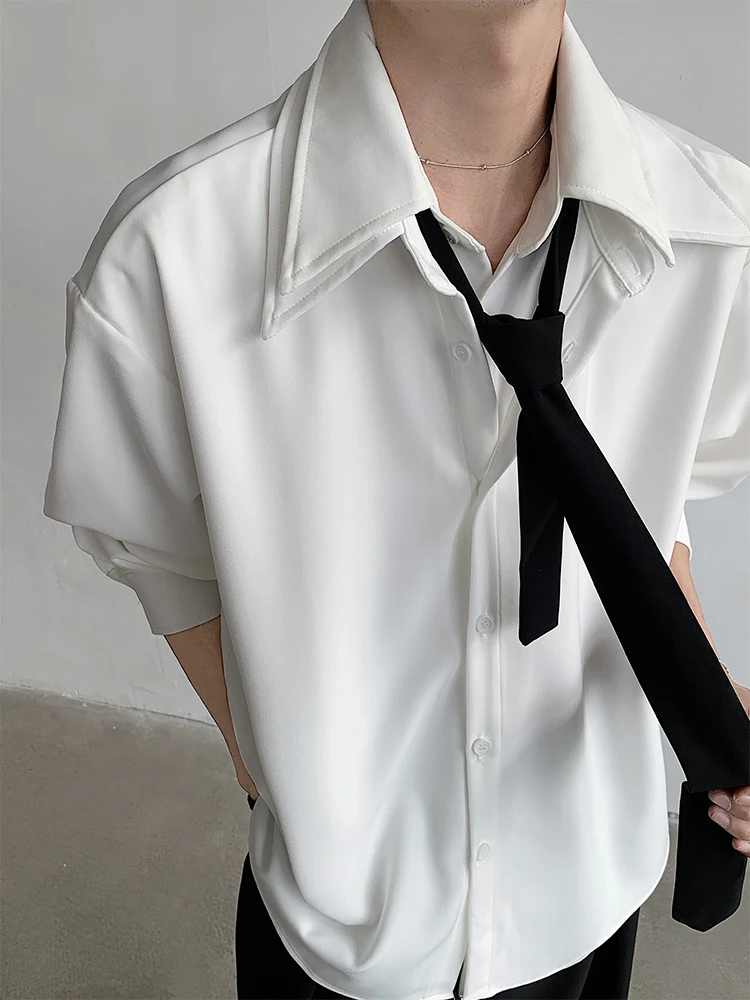 

White Splice Casual irt Men's Long Sve Spring Autumn High Sensation Haome Cleanfit Leisure Top Durable Wear Resistant