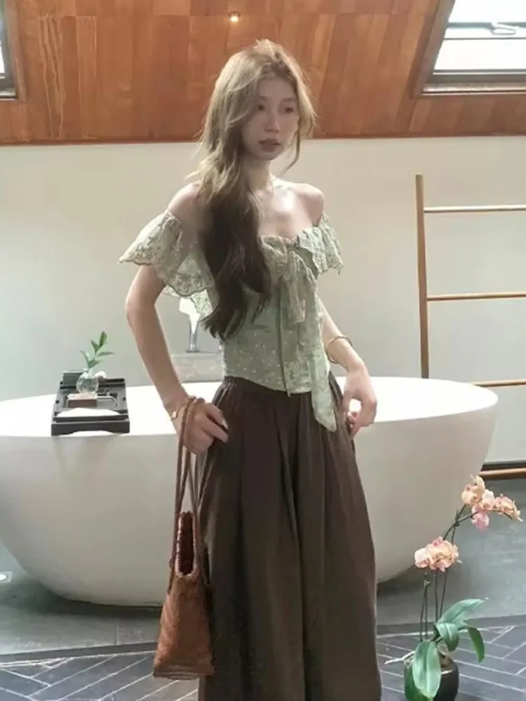 Blouse Women Embroidery Slim Elegant Fashion Off Shoulder Vintage French Style Chic Sweet Shirts Ladies Casual Tops