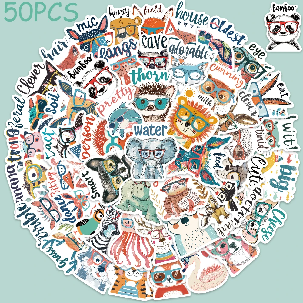 

50pcs Animal Inspirational Phrases Stickers Decals For Phone Laptop Luggage Skateboard Scrapbook Cartoon Stickers Kids Gifts