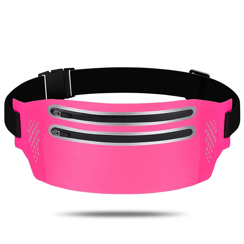 Waist Bag Slim Outdoor Double Zippers Pocket Phone Storage Pouch Sports Running Rosy Comfortable Adjustable Strap Headphone Hole