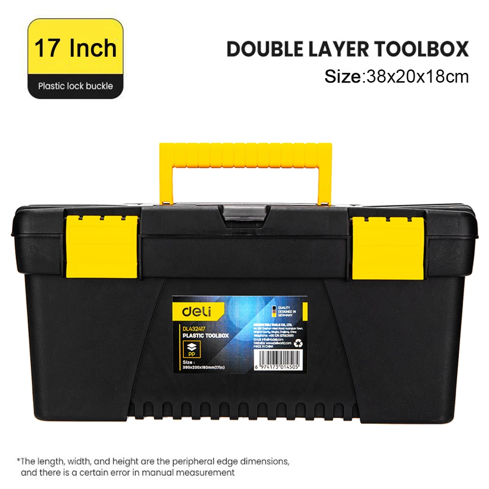 Deli 17 Inch Tool Box Double Layer Compartment Storage Organizers Toolbox for Hardware Tool Soldering Iron Accessories Tool Case