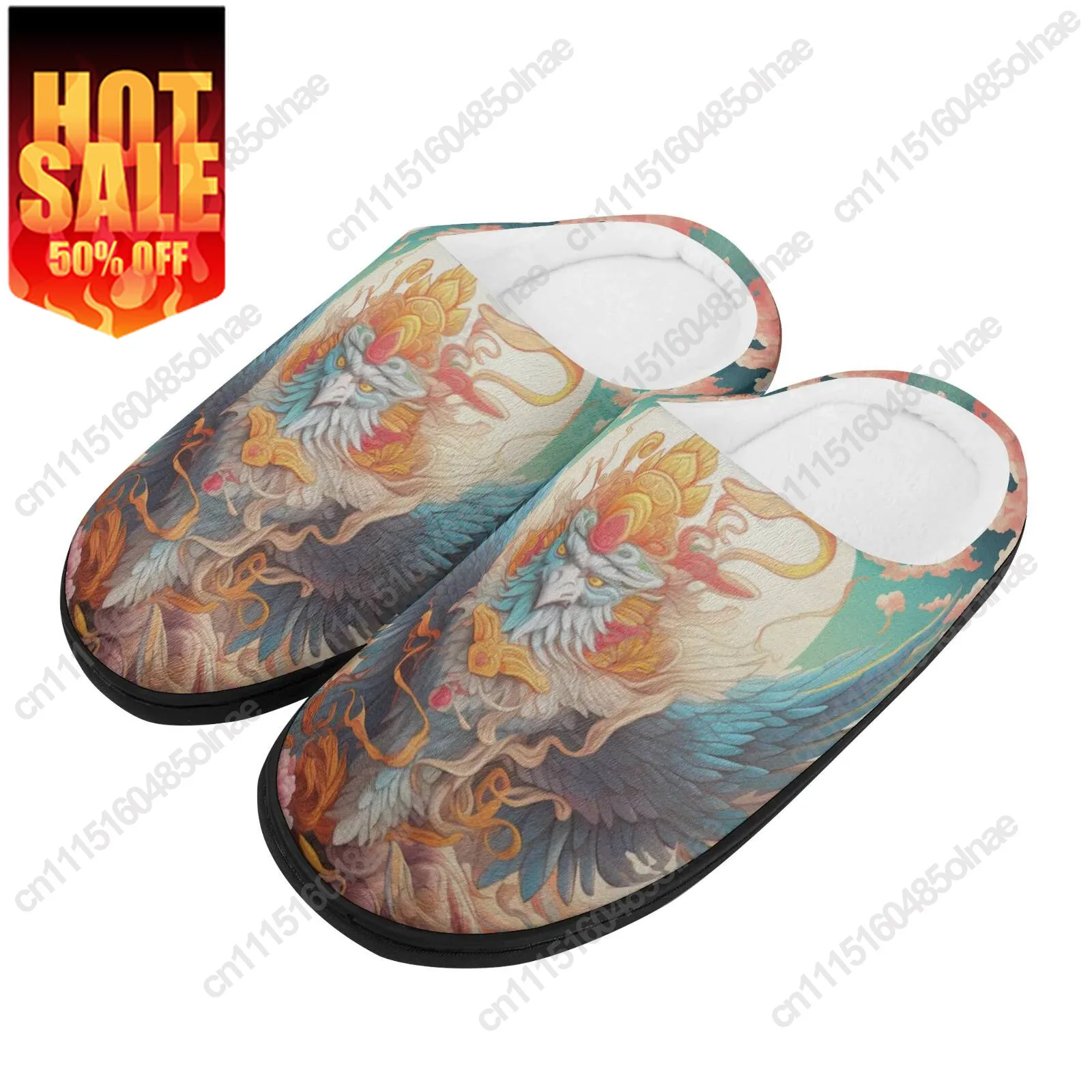 Phoenix Totem Home Cotton Slippers For High Quality Plush Casual Keep Warm Shoes Thermal Slipper