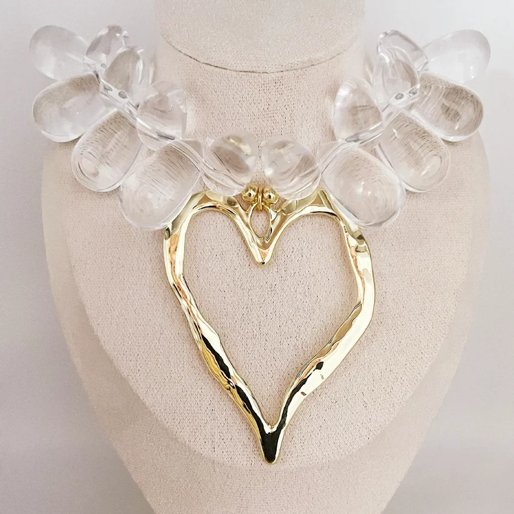 New Heart-Shaped Necklace Transparent Water Drop Fashion Heart-Shaped Beaded Necklace Trendy Women's Jewelry Accessory - view 6
