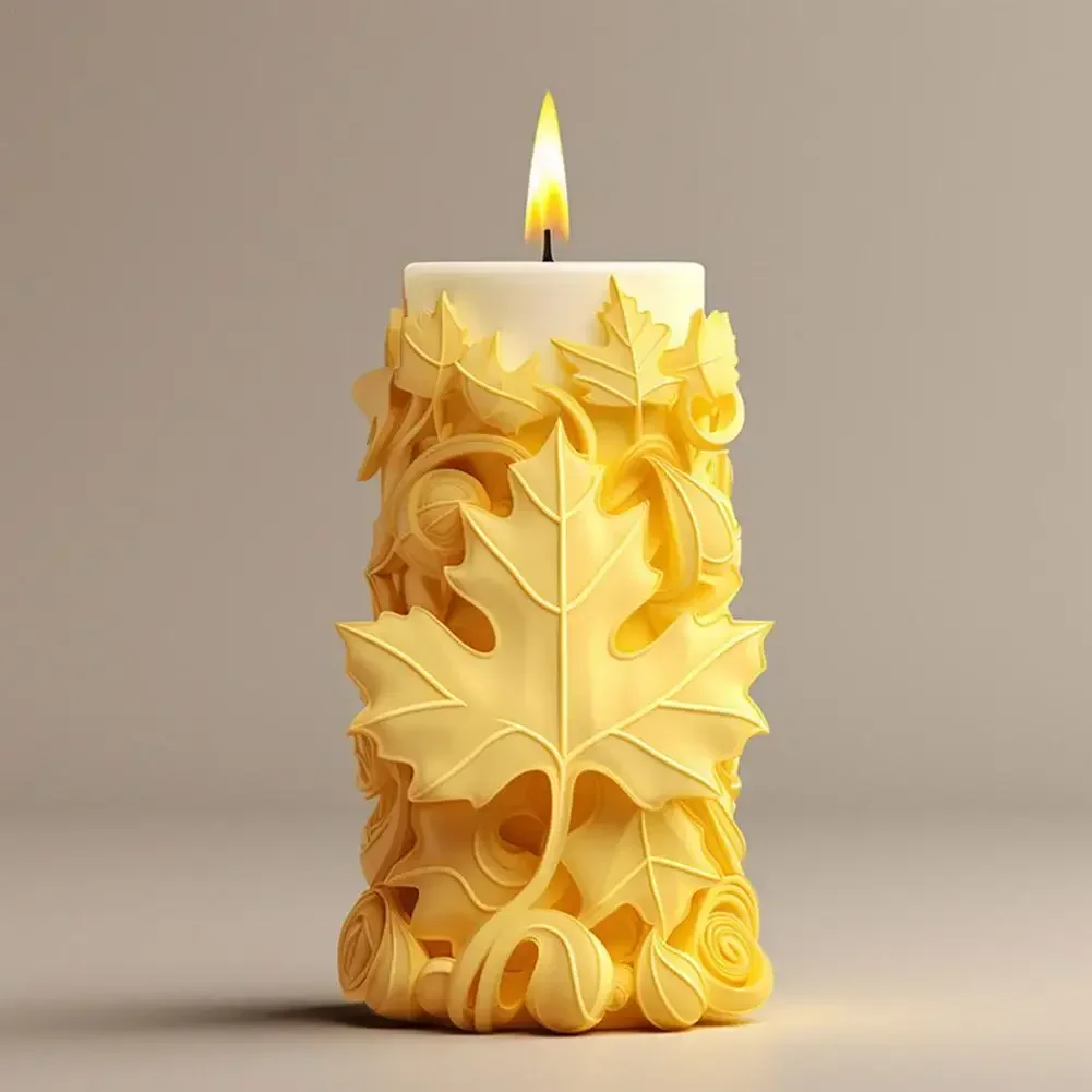 

2024 New Maple Leaf Cylinder Candle Silicone Mold Leaf Candle Mold DIY Handmade Aromatherapy Gypsum Epoxy Resin Mould Home Decor