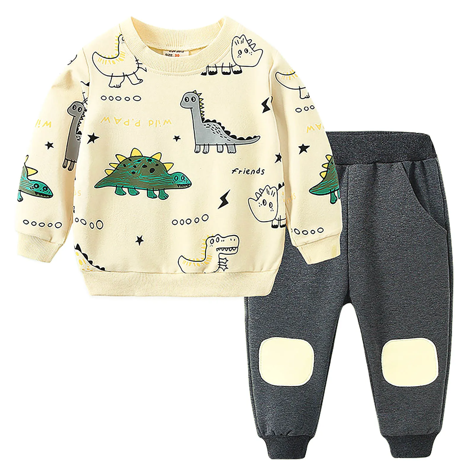 Jurebecia Toddler Baby Boy Clothing Sets Little Dinosaur Printed Long Sleeve Tops And Pants Kids 2pcs Outfits