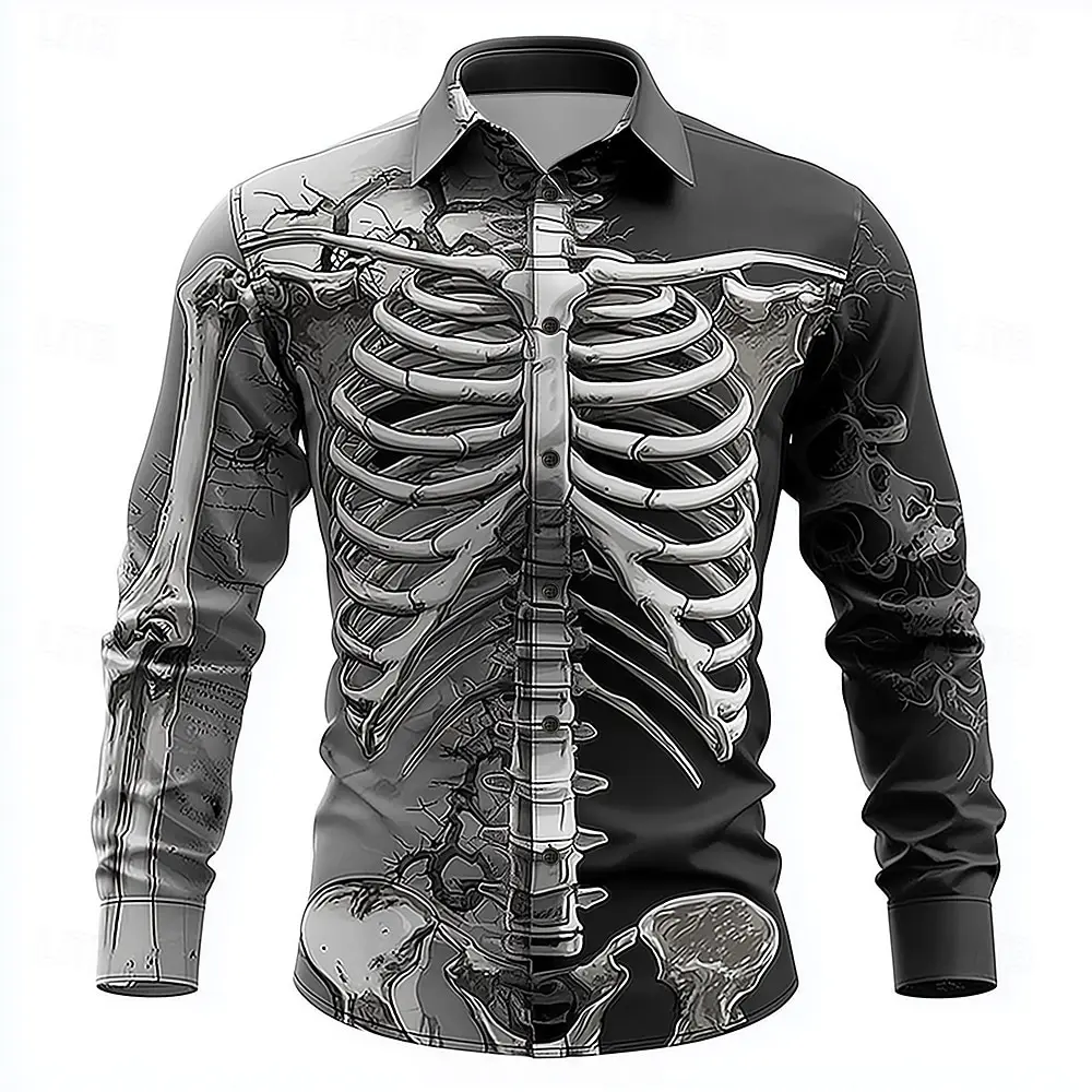 New 3D Skull Pattern Printed T-shirt Men's Long Sleeve Shirt  Casual Fashion T Shirt Top Breathable Streetwear Loose Tees Shirt
