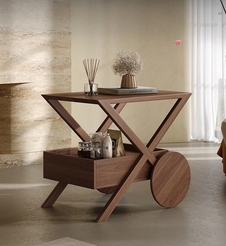 

Designer Nordic square storage restaurant creative solid wood trolley mobile rack