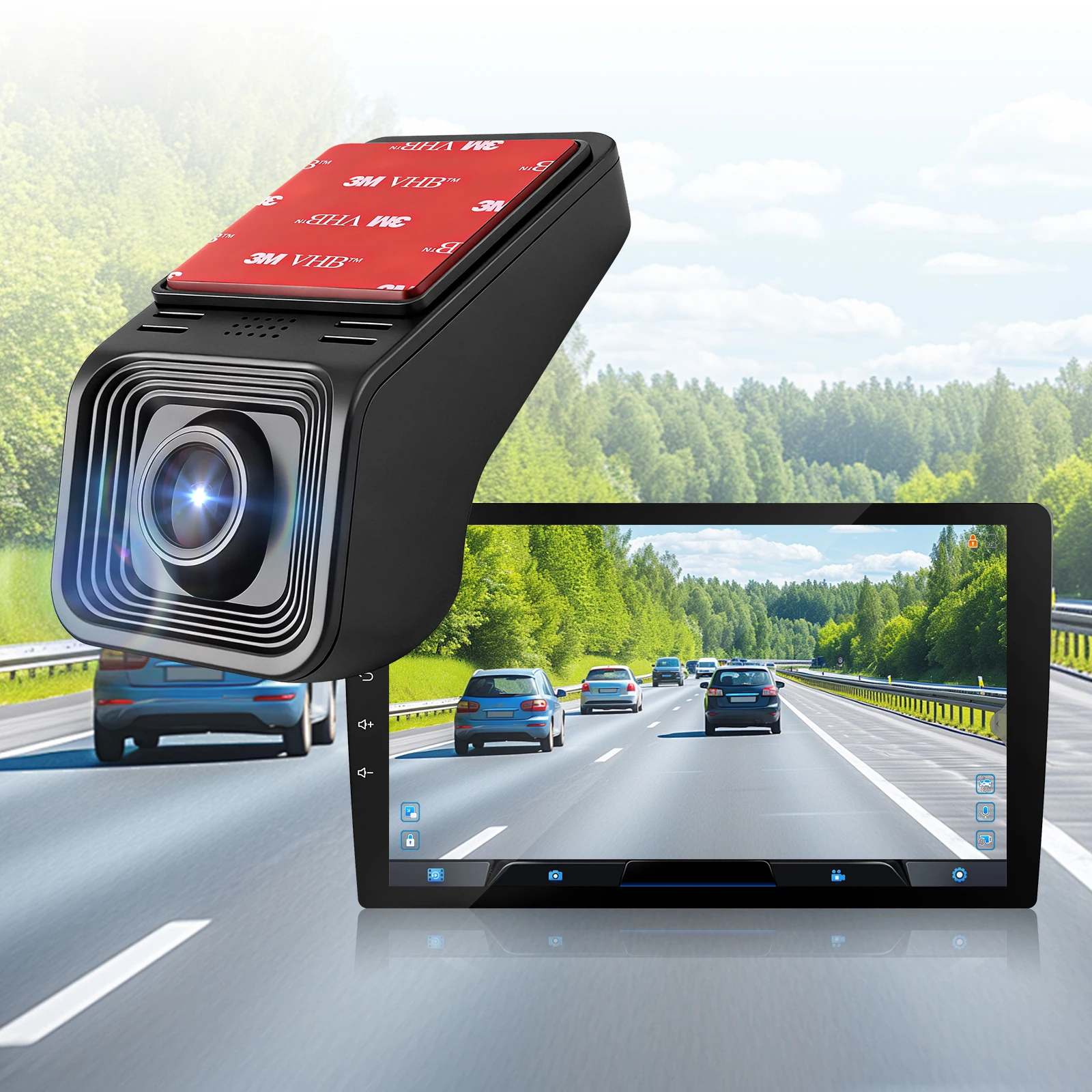 Ezonetronics USB Front Dash Camera Universal Car DVR for Android System with ADAS plug in the SD Card