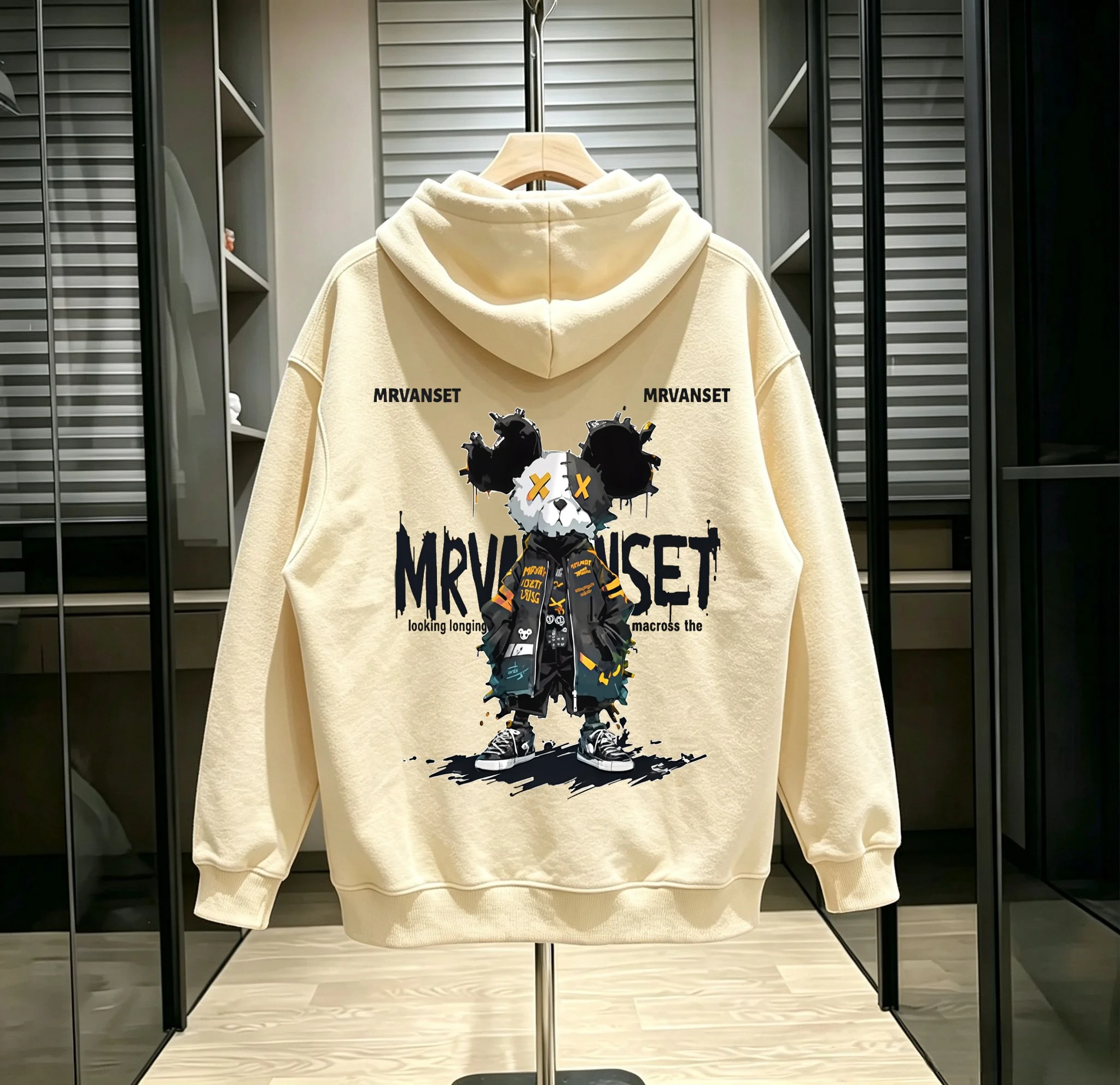Y2K Streetwear Robot Bear Graphic Hoodie Unisex Fall Winter Oversized Long Sleeve Hooded Sweatshirt