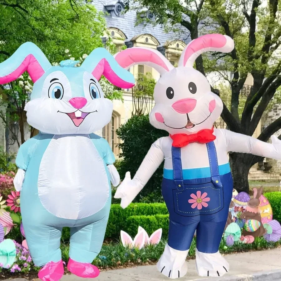 Kostum Kelinci Paskah Jumpsuit Tiup Kelinci Seluruh Tubuh Setelan Ledakan Paskah untuk Dewasa Pria Wanita Anak-anak Dekorasi Pesta Cosplay