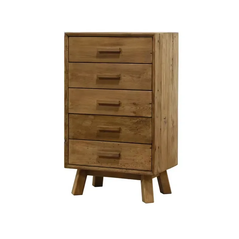 Small Vertical Wooden Nightstand Storage Cabinet With Five Drawer