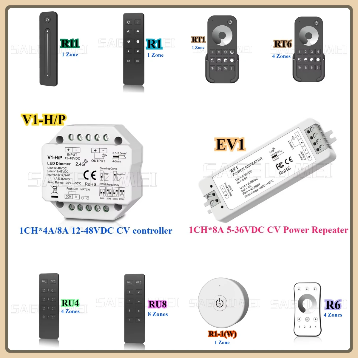 

Skydance DC12V 24V V1-H/P Светодиодный диммер PWM 2.4G LED RF Беспроводной пульт дистанционного управления Smart Controller для одноцветной светодиодной ленты EV1 RU4