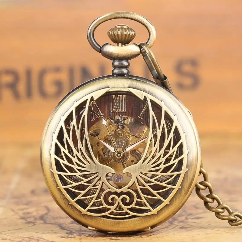 Steampunk Hollow Out Case Unisex Handwinding Mechanical Pocket Watch Roman Numerals Display Pendant Chain Fob Clock Gifts