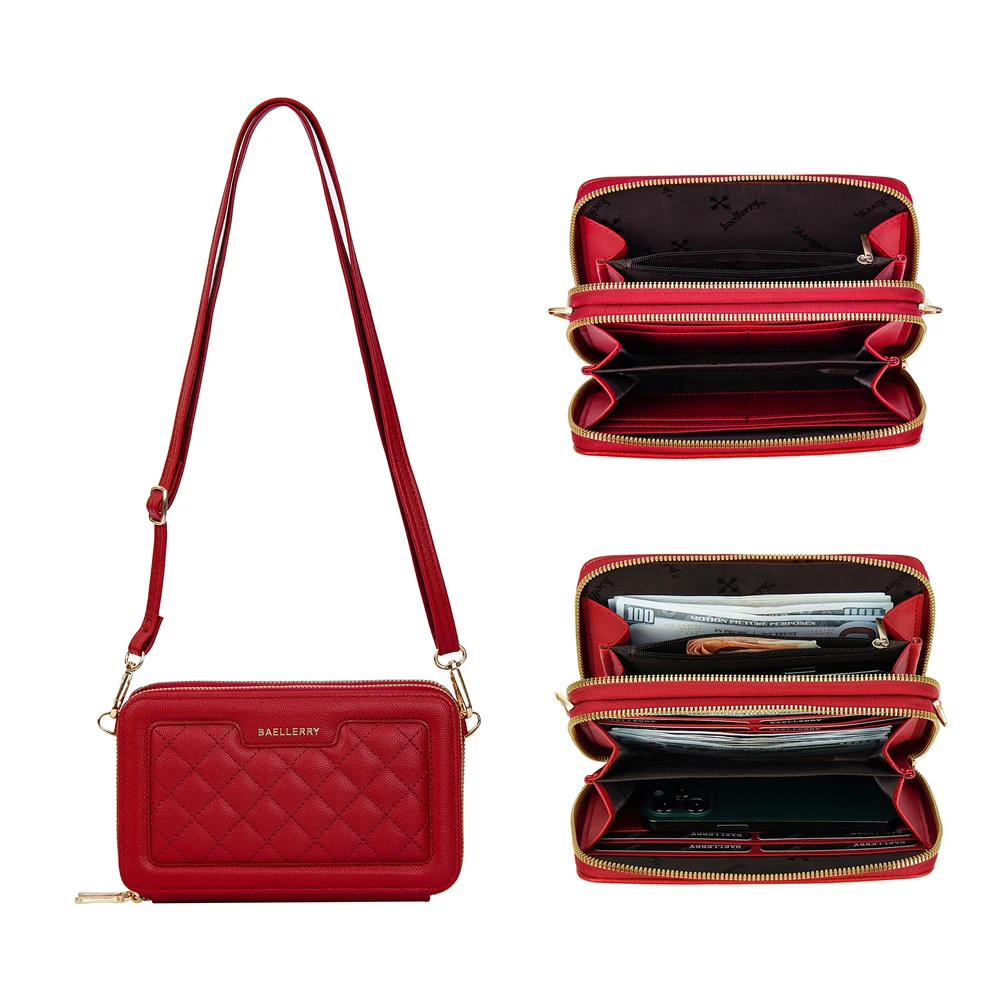 

Large Capacity Double Zippers Shoulder Bag Crossbody Bags for Women Fashion PU Leather Bag Phone Clutch Purse Female Handbags