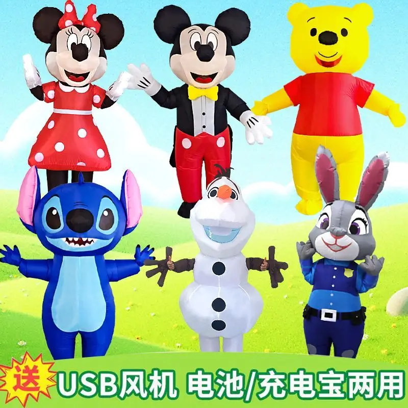 

Inflatable Mascot Costume Set - Judy Hopps Rabbit, Stitch Mickey & Minnie Olaf Adult Walking Suit for Halloween Party Parade