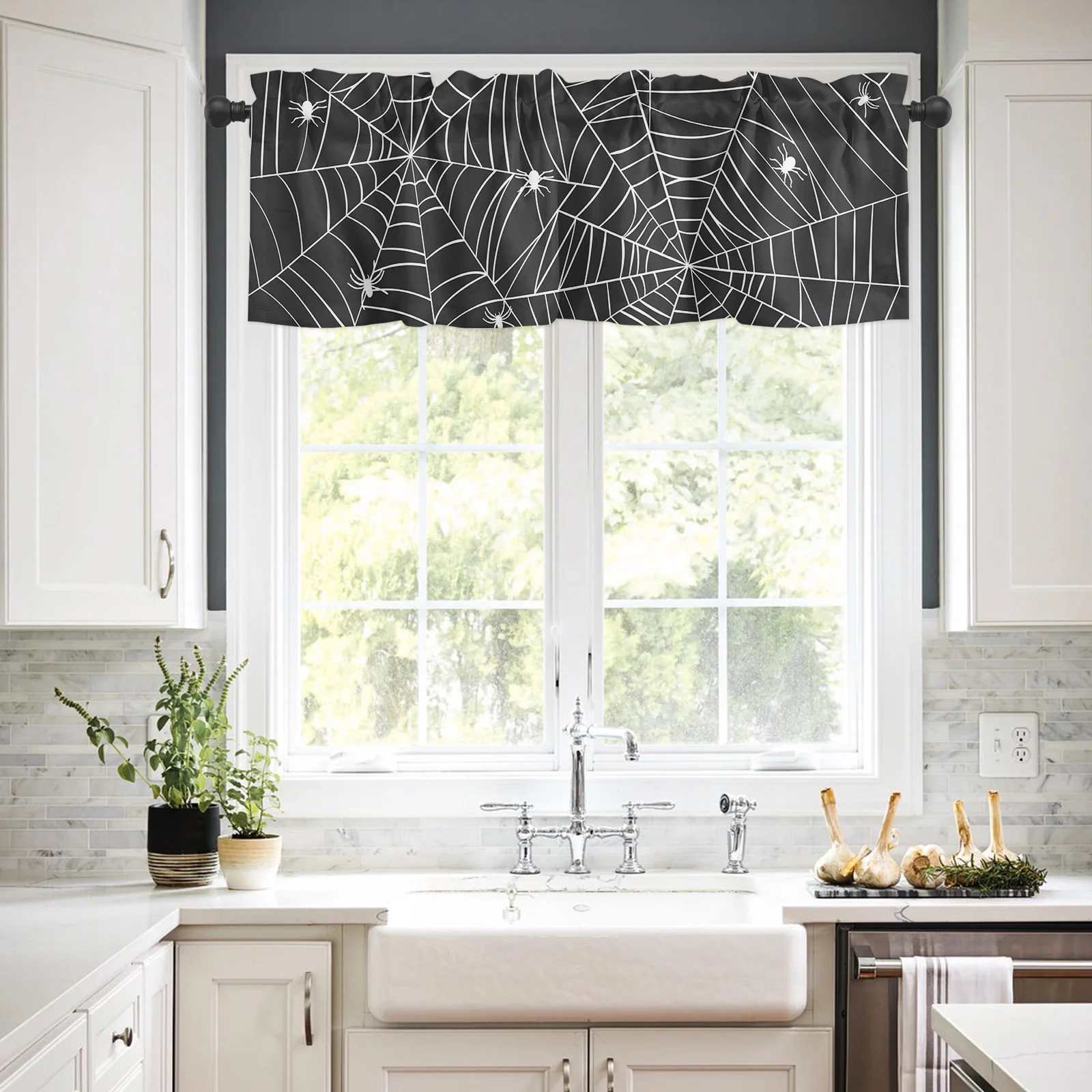 ZEDLIYU Valances for Windows Kitchen Coffee Living Room Small Window Valance Halloween Bat Decoration Short curtains 1 Panel