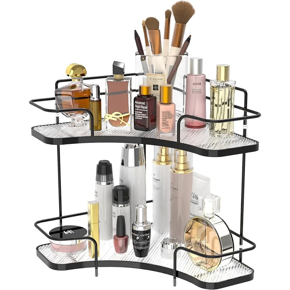 2 Level Corner Bathroom Counter Organizer, Skincare Makeup Organizer, Dresser Corner Shelf, Bathroom Countertop Organizer Shelf