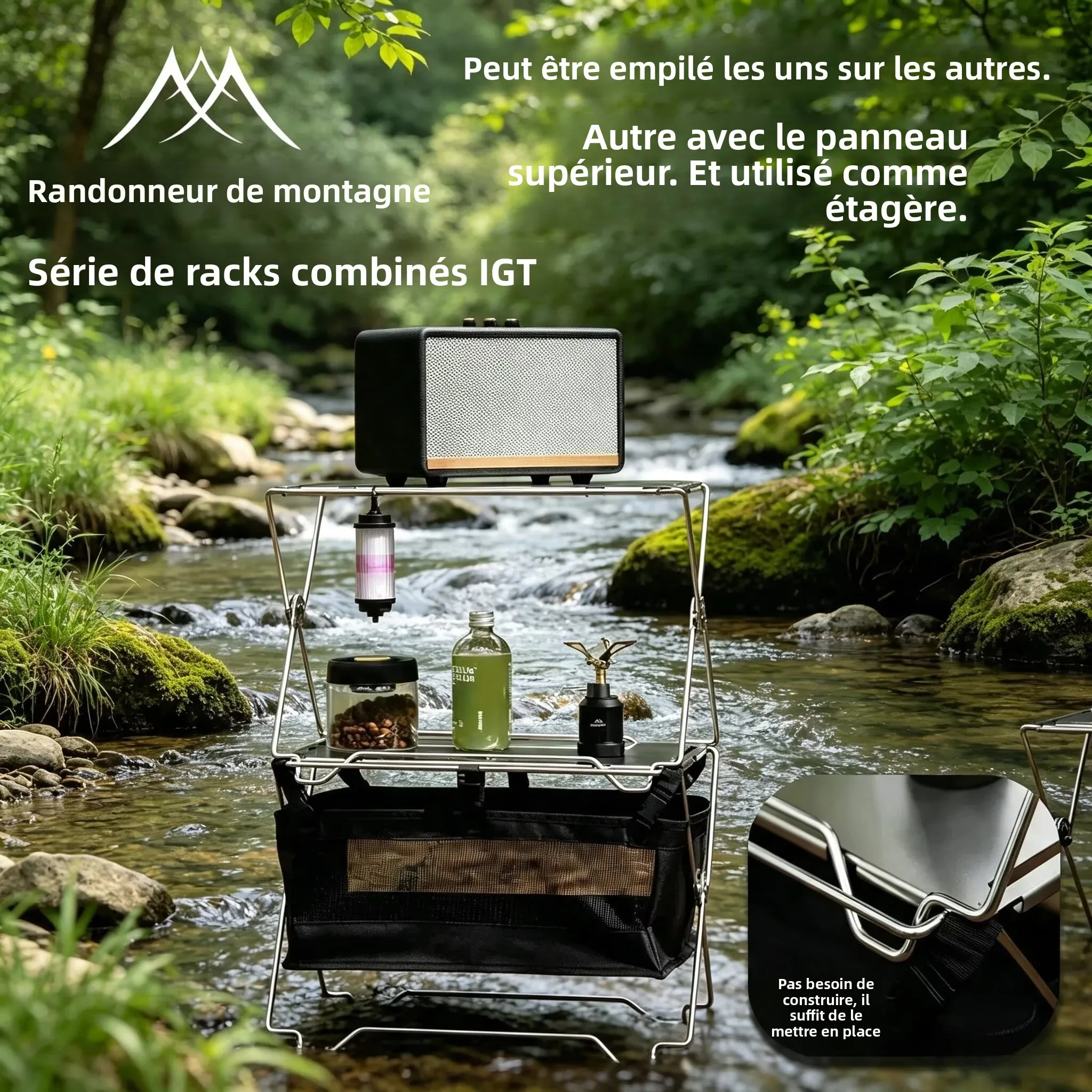 Table pliante combinée IGT, table de camping multi-usages pour extérieur, table portable modulable, étagère pliante en blocs IGT