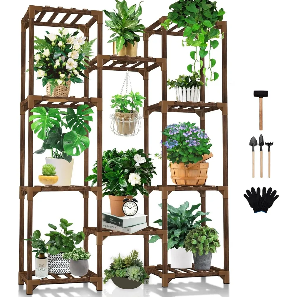 

Uneedem Tall Shelf Stand Indoor Outdoor for Multiple Plants, 10 tiers 11 Pot Wood Plant Holder Rack for Room Corner Balcony